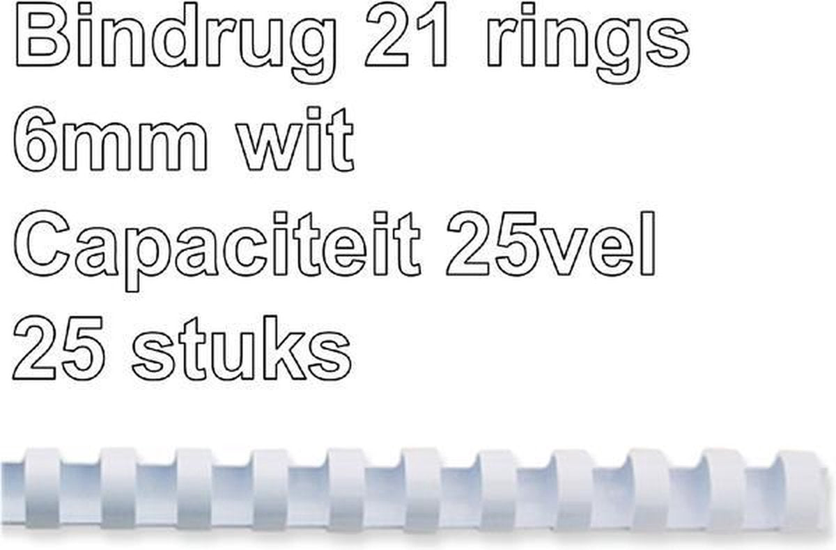 Fellowes plastic bindruggen - 6 mm - 21-ringen - a4 - wit