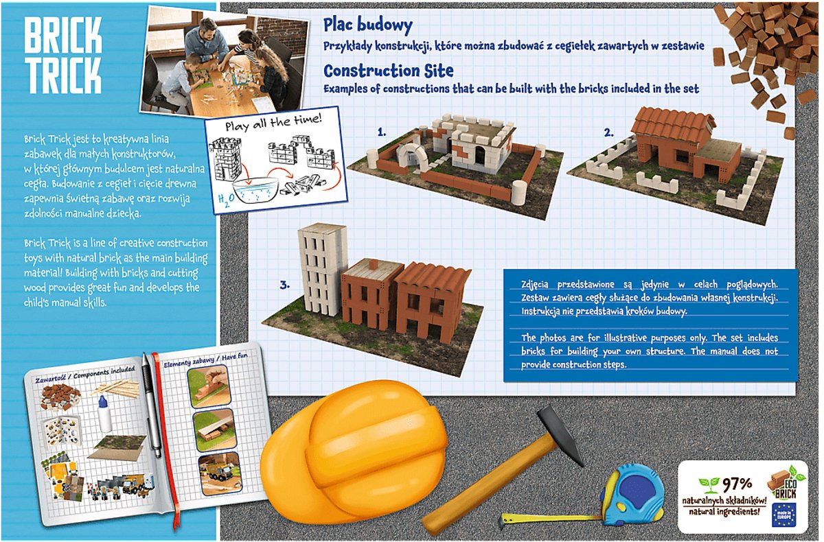 Brick trick bouwset xl bouwplaats - creatief speelgoed met echte stenen.