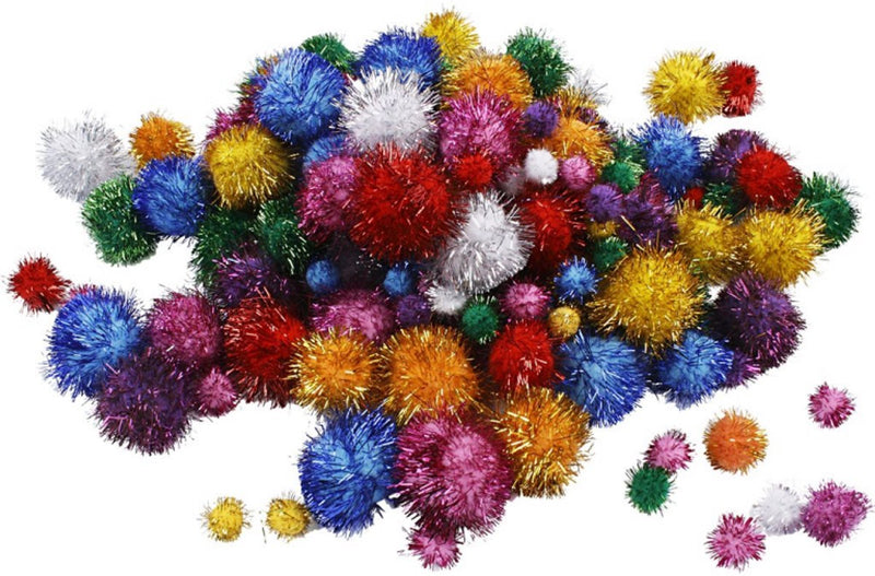 Creativ company pompoms multigekleurd glitter 15-40mm 75 stuks