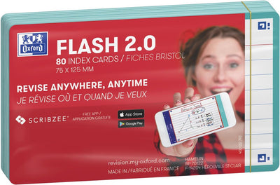 Oxford flash 2.0 - flashcards - gelijnd - a7 - mint groene rand - 80 stuks