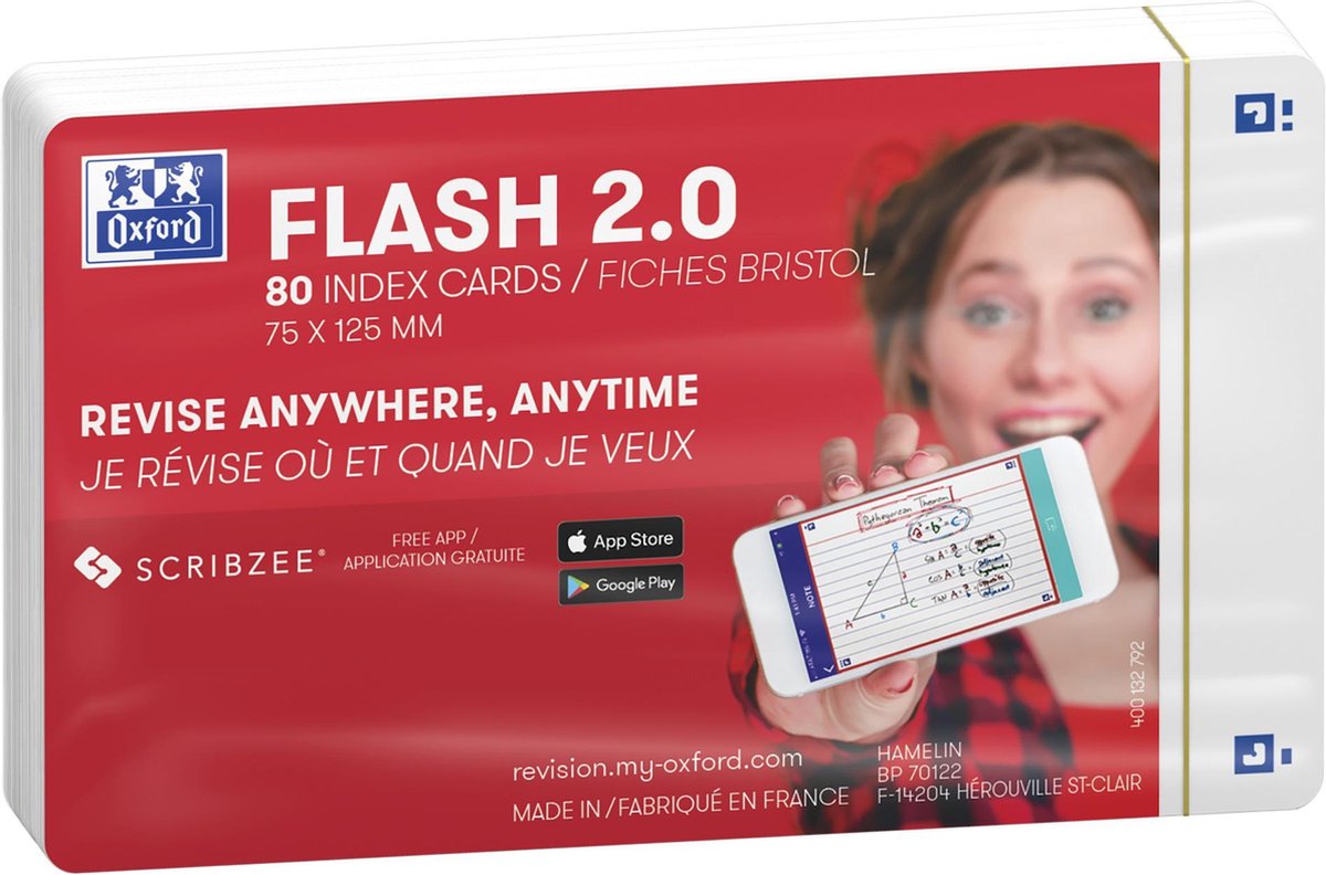Oxford flash 2.0 - flashcards - blanco - a7 - wit - 80 stuks