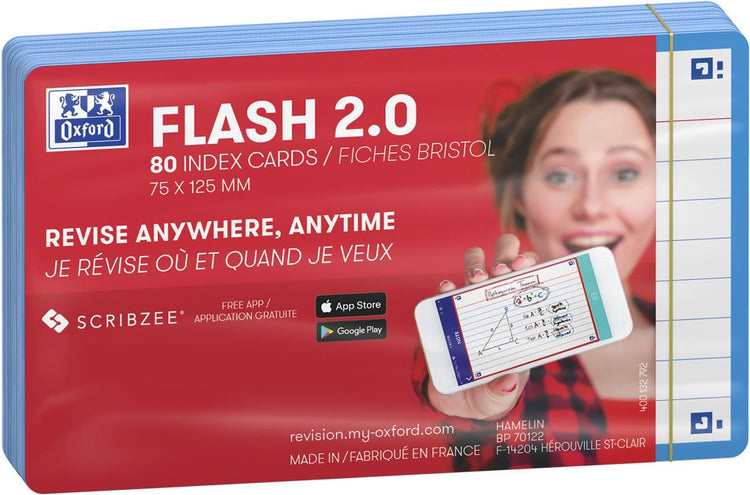 Oxford flash 2.0 - flashcards - gelijnd - a7 - turquoise rand - 80 stuks