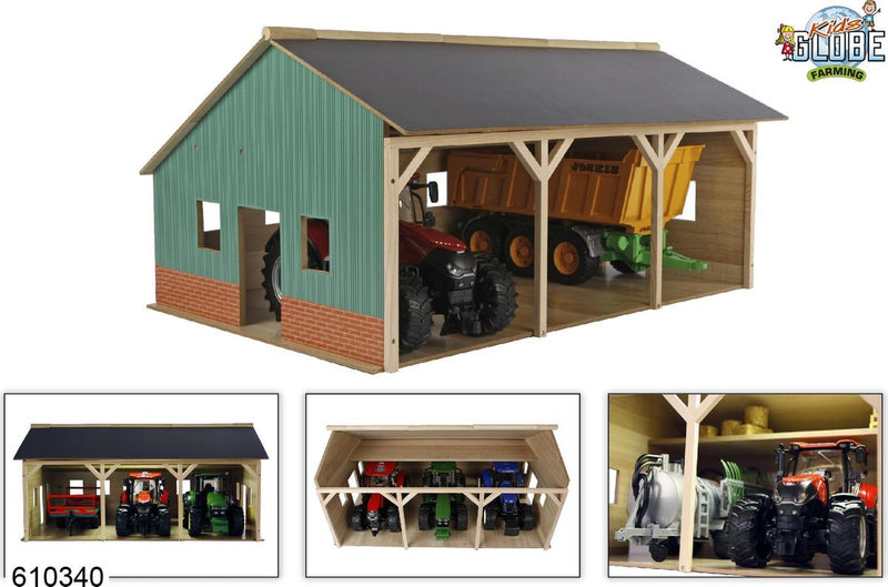 Kids globe landbouwloods hout voor 3 tractoren, 1:16