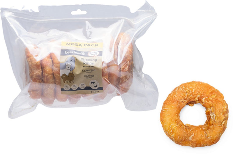 Beeztees kauwring met kip - kauwsnack hond - hondensnacks - voordeelverpakking - 8st - 12,5 cm