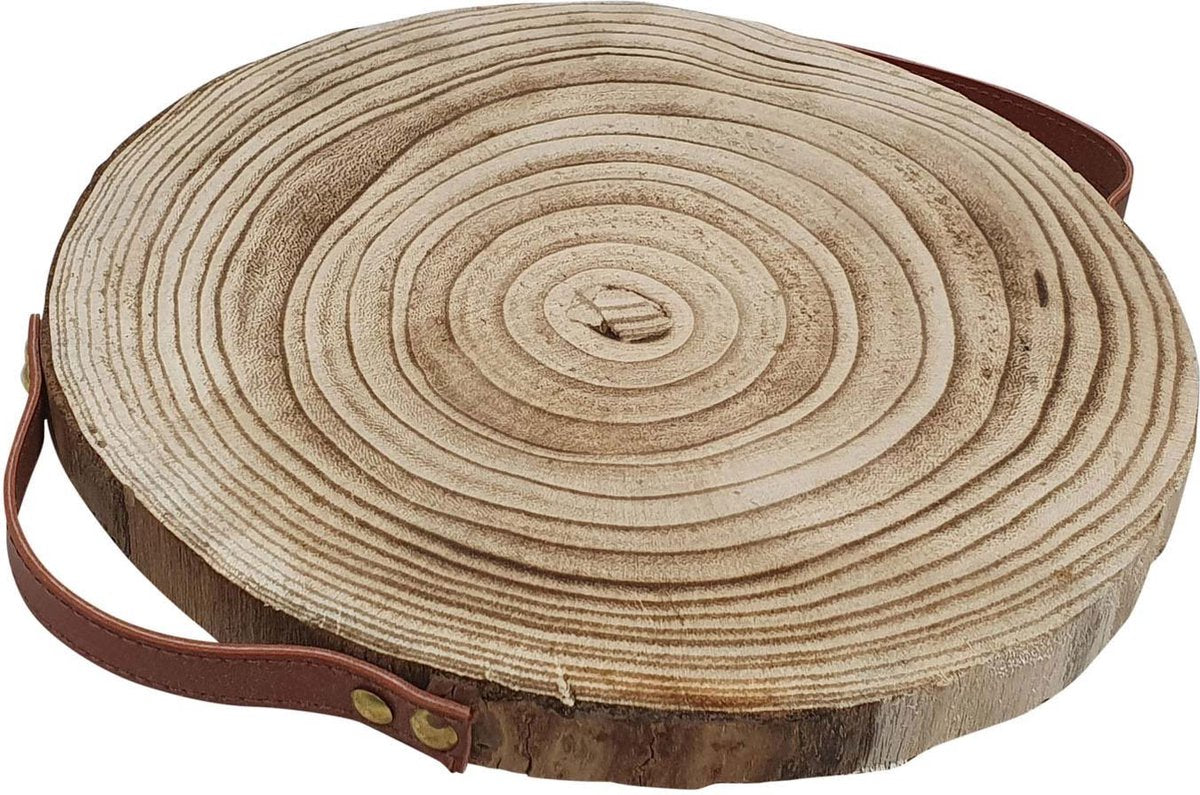 Playwood decoratie boomschijf paulownia hout met leren handvatten