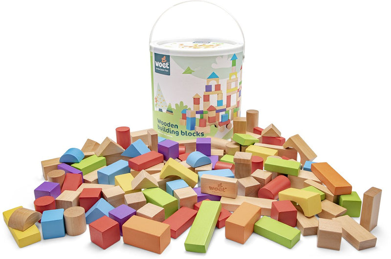 Woet ® houten bouwblokken set - 100-delige blokkendoos - educatief speelgoed - stimuleert creativiteit - vanaf 18 maanden