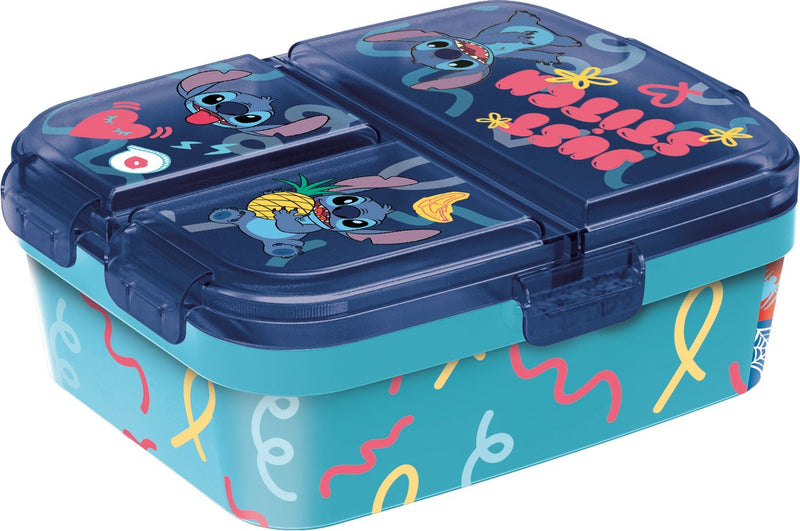 Stor stitch kinderlunchbox – broodtrommel met 4 vakken voor kinderen vanaf 4 jaar - vaatwasserbestendig bpa-vrij - blauw