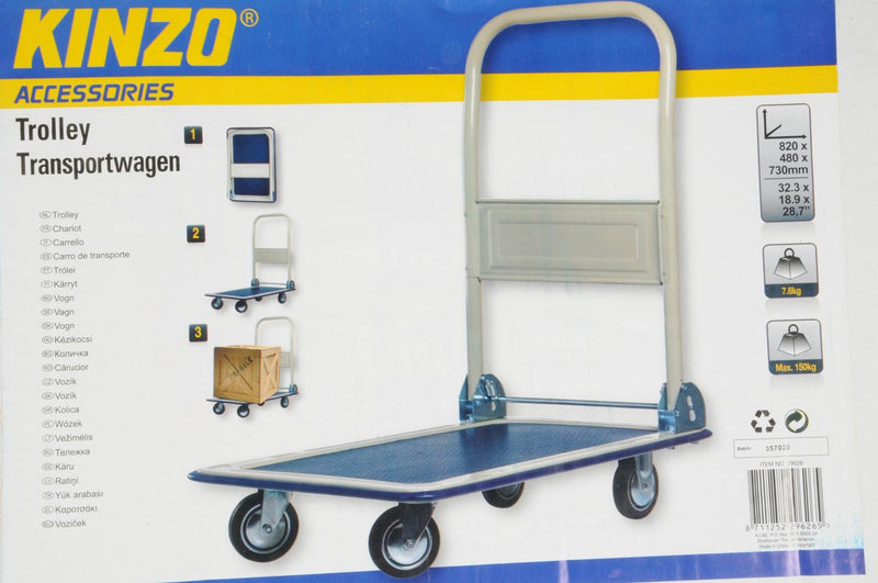 Kinzo platformwagen – inklapbare transportwagen – max. 150 kg – met anti-slip plateau en 4 wielen