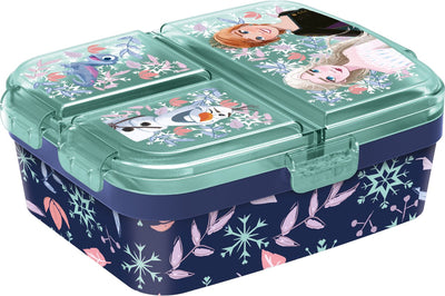 Stor disney's frozen kinderlunchbox – broodtrommel met 4 vakken voor kinderen vanaf 4 jaar - vaatwasserbestendig bpa-vrij - donkerblauw turquoise