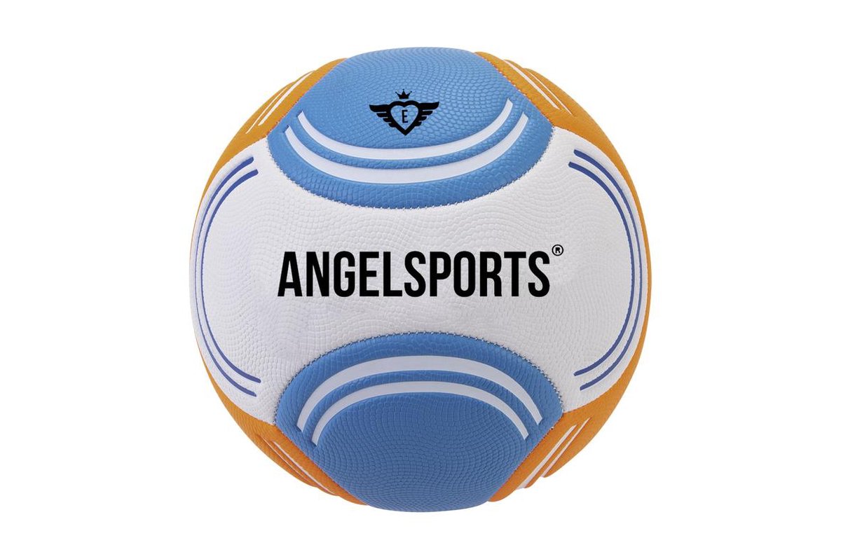Engelhart beach voetbal soft touch – maat 5 – strandvoetbal oranje blauw wit – zachte voetbal – outdoor recreatiebal –