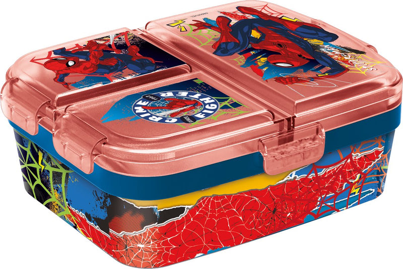 Stor marvel spider-man kinderlunchbox – broodtrommel met 4 vakken voor kinderen vanaf 4 jaar - vaatwasserbestendig bpa-vrij - rood