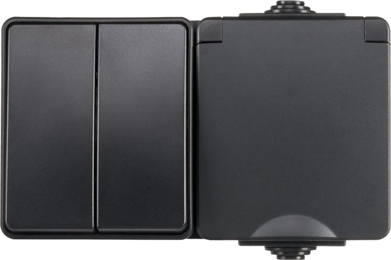 Ledloket opbouw combi wandcontactdoos en serieschakelaar | ip55 - zwart