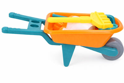 Eddy toys zandkarretje met speelgoed - kruiwagen met zandspeelgoed - 8-delig - ideaal voor strand en zandbak - bevordert creativiteit - kunststof - oranje blauw