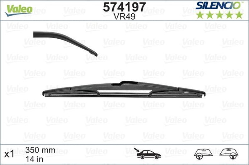 Valeo silencio vr49 achterwisser - 350mm - conventionele ruitenwisser
