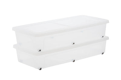 Iris clearbox opbergbox - onder-het-bed - 35l - kunststof - met wielen - set van 2