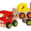 Goki houten voertuig: oplegger met bulldozer 34x8,5x12,5cm, met rubberen banden, 2+