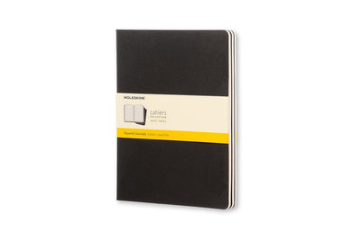 Moleskine cahier journals - extra large - geruit - zwart - set van 3