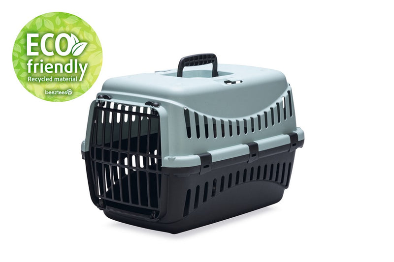 Beeztees gipsy eco reismand kat - transportbox kat klein huisdier - afneembare bovenkant lichtblauw zwart - l - 58x38x38 cm l