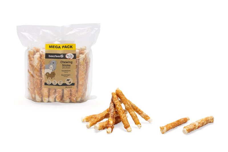 Beeztees kauwsticks met kip - hondensnack - kauwsnack - voordeelverpakking - 28 stuks - 15 cm