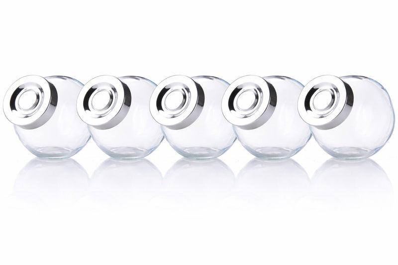 Alpina voorraadpot set van 5 stuks - ø8xh6cm 200ml inhoud - glazen pot met draaideksel - compact voor kruiden, snacks en specerijen - keukenopslag - transparant