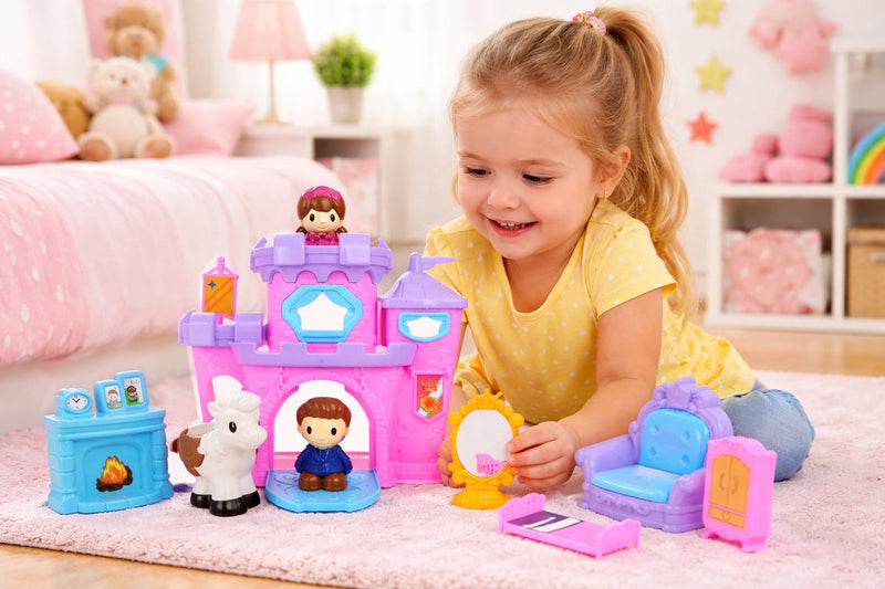 Eddy toys prinsessen kasteel speelset - 10-delig speelgoedkasteel - inclusief poppetjes, paard en accessoires - stimuleert fantasie en rollenspel bij kinderen - afmeting 31x23x9,7cm - kleur roze paars