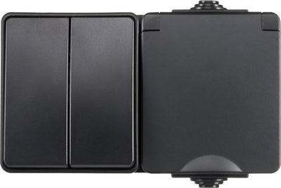Ledloket opbouw combi wandcontactdoos en serieschakelaar | ip55 - zwart