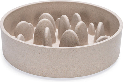 Designed by lotte pom antischrokbak hond - slow feeder hond - voerbak - vaatwasserbestendig - bamboe - beige - 1430 ml