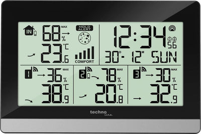 Nextime weerstation technoline ws 7065 144x96x38mm zwart zilver met 3 buitensensors 30m