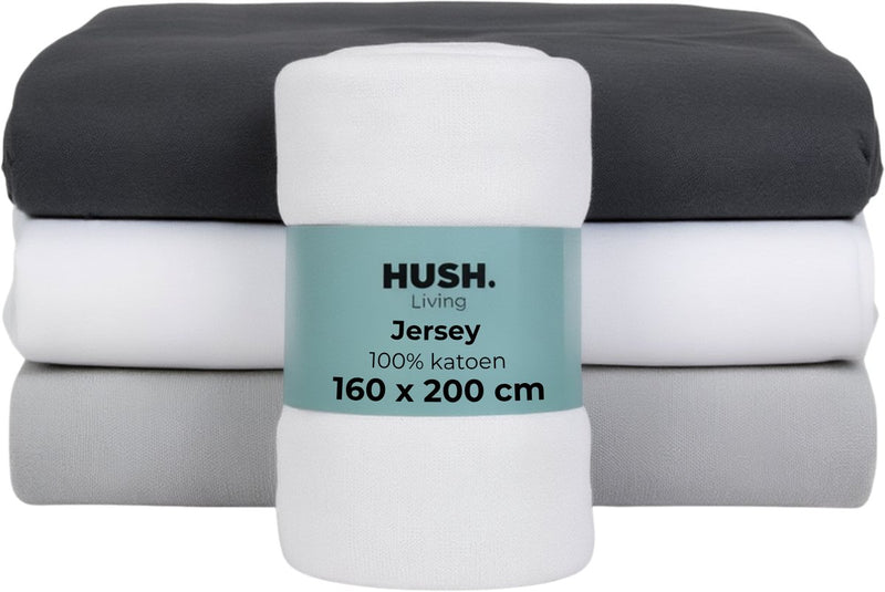 Hush. living hush living hoeslaken jersey - 100% katoen - 160 grms - kreukvrij strijkvrij - rekbaar - lekker warm - 160x200+30cm - wit