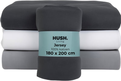 Hush. living hush living - hoeslaken jersey 180x200+30cm - 100% katoen - 160 grms - kreukvrij strijkvrij - rekbaar - lekker warm - antraciet