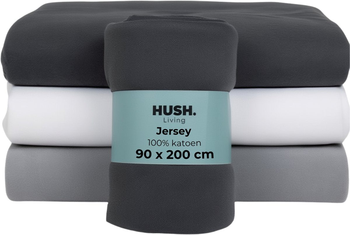 Hush. living hush living - hoeslaken jersey 90x200+30cm - 100% katoen - 160 grms - kreukvrij strijkvrij - rekbaar - lekker warm - antraciet
