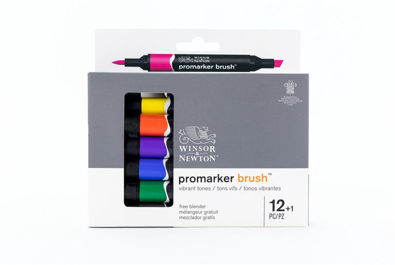 Winsor newton 0290145 promarker brush 12 vibrant tones set | professionele alcoholmarkers layoutmarkers