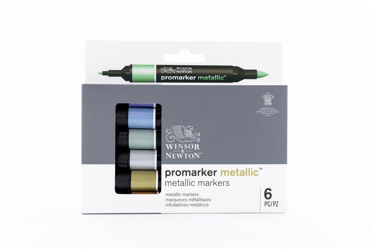 Winsor newton 0290135 promarker metallic 6 set | watergedragen metallic markers met 2 punten