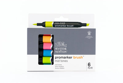 Winsor newton 0290124 promarker brush 6 mid tones set | professionele alcoholmarkers layoutmarkers