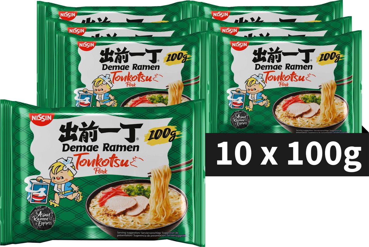 Nissin demae ramen - tonkotsu pork noodles bowl - instant noedels - 10 stuks
