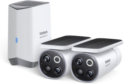 Baseus beveiligingscamera draadloos buiten set s1 pro – draadloos buiten camera – slimme beveiliging – meedraaiende zonnepaneel – buiten – 3k camera – 2 camera’s – wifi - inclusief homestation – waterdicht - weerbestendig – nachtzicht - wit
