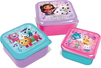 Stor gabby's poppenhuis 3-in-1 snackdoosjes - 3 formaten - vierkant - sluit goed af - lunchboxen voor kinderen - los deksel - geschikt voor koekjes, fruit en snacks - paars roze turquoise