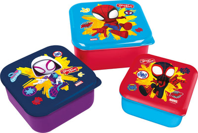 Stor marvel's spidey 3-in-1 snackdoosjes - 3 formaten - vierkant - sluit goed af - lunchboxen voor kinderen - los deksel - geschikt voor koekjes, fruit en snacks - paars rood lichtblauw