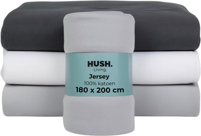 Hush. living hush living - hoeslaken jersey 180x200+30cm - 100% katoen - 160 grms - kreukvrij strijkvrij - rekbaar - lekker warm - lichtgrijs