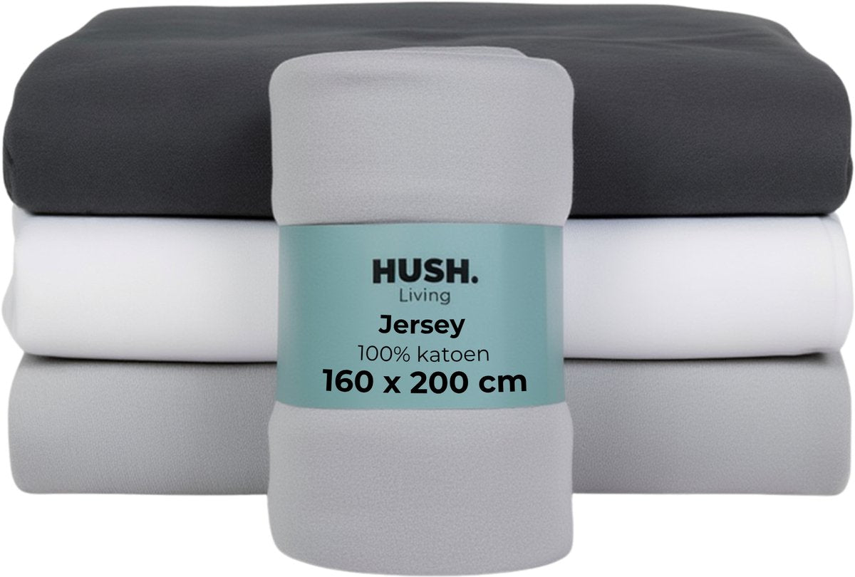 Hush. living hush living - hoeslaken jersey 160x200+30cm - 100% katoen - 160 grms - kreukvrij strijkvrij - rekbaar - lekker warm - lichtgrijs