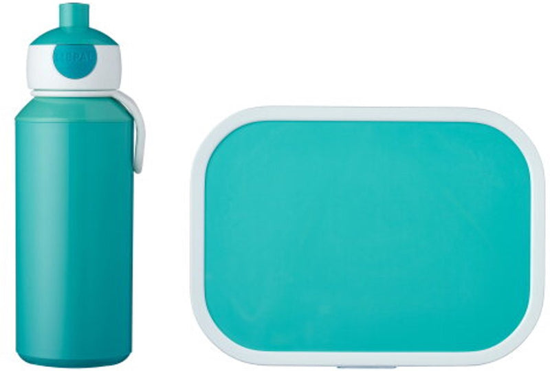 Mepal lunchset (pop-up fles lunchbox) campus - 400 + 750 ml - broodtrommel en drinkbeker voor kinderen - bento box - pop-up drinkfles - turquoise