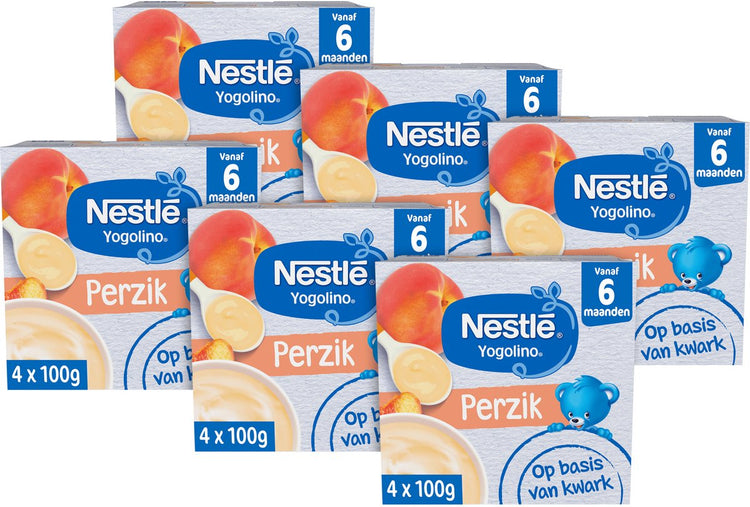 Nestlé yogolino perzik - babytoetje - 6 stuks 4 x 100g (24 porties)