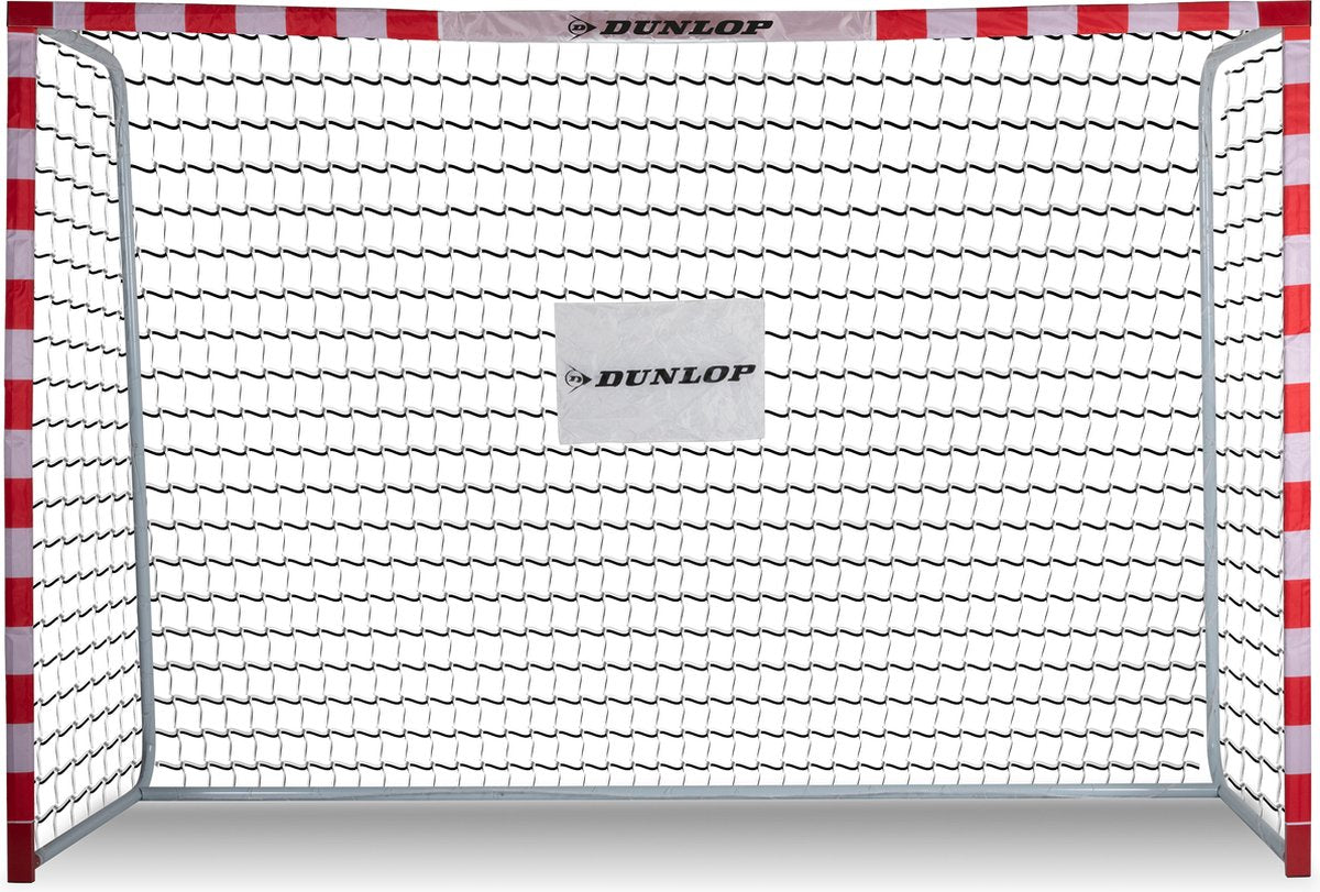 Dunlop voetbaldoel - voetbal goal 300 x 200 x 110 cm - voetbalgoal groot - buitenspeelgoed voor kinderen en volwassenen - snelle montage - voetbal training doel - metaal - wit rood