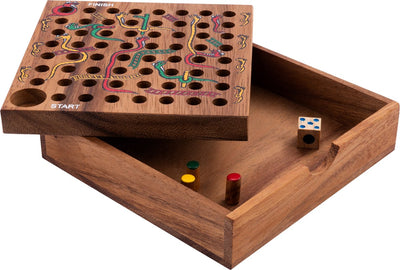 Longfield snakes ladders – houten bordspel – acaciahout – klassiek familiespel – engelhart