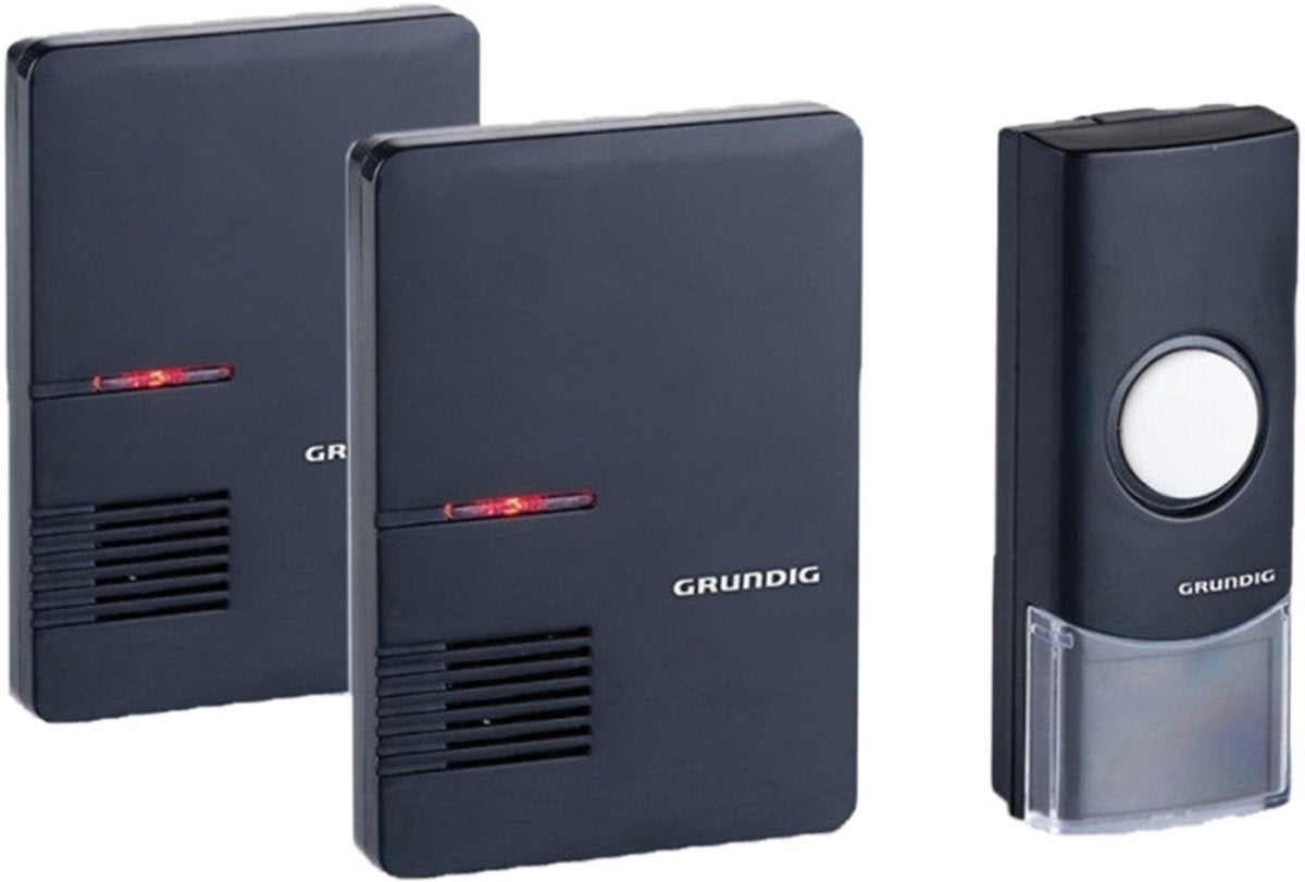 Grundig deurbelset - deurbel met zender en 2 ontvangers - 80 meter bereik - zwart