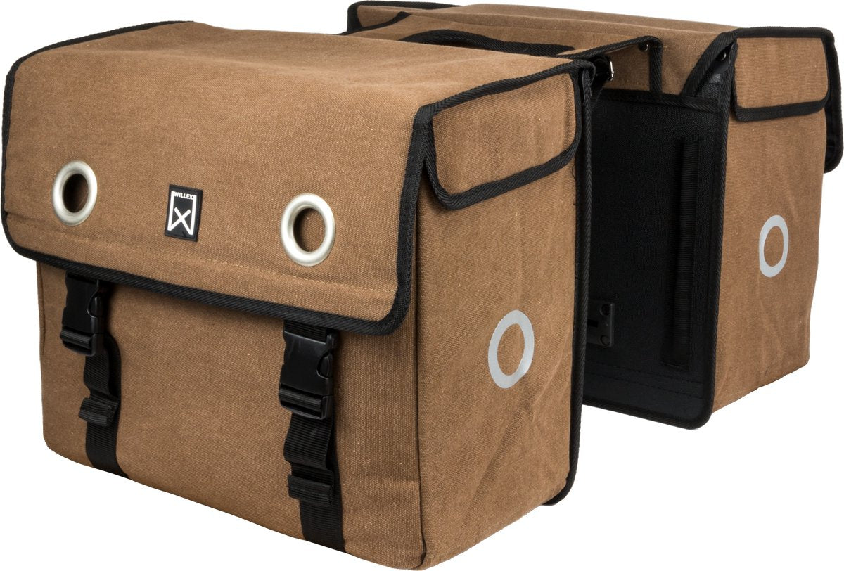 Willex dubbele fietstas - canvas - reflectie - 40 liter - universele bevestiging - bruin