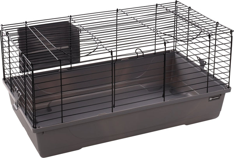 Flamingo hamsterkooi – mobi – caviakooi dwergkonijnenkooi – binnenkooi met hooiruif en diepe bodem – metaal zwart grijs – 75x47x40 cm – europese kwaliteit