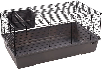 Flamingo hamsterkooi – mobi – caviakooi dwergkonijnenkooi – binnenkooi met hooiruif en diepe bodem – metaal zwart grijs – 75x47x40 cm – europese kwaliteit