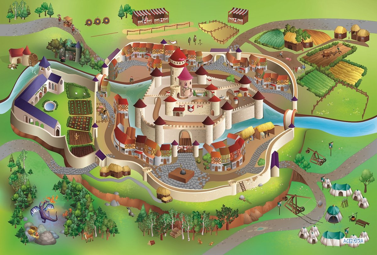 Achoka speelkleed kasteel middeleeuwen, 100x150cm