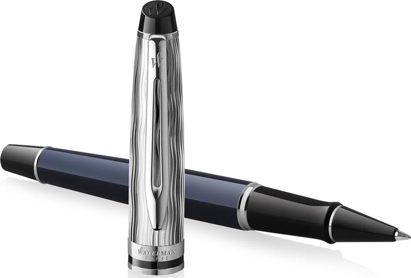 Waterman expert rollerbalpen | metaal-blauwe lak met palladium detail | gebeitelde dop | met geschenkdoos